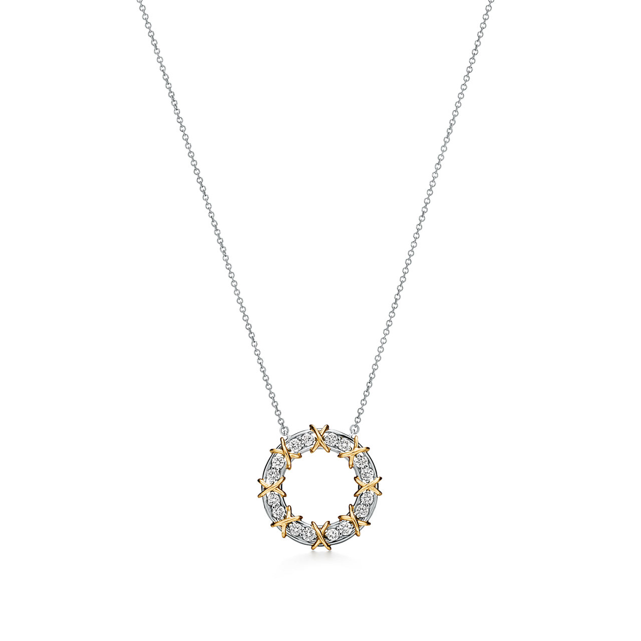 Circle Pendant in Platinum & Yellow Gold with Diamonds